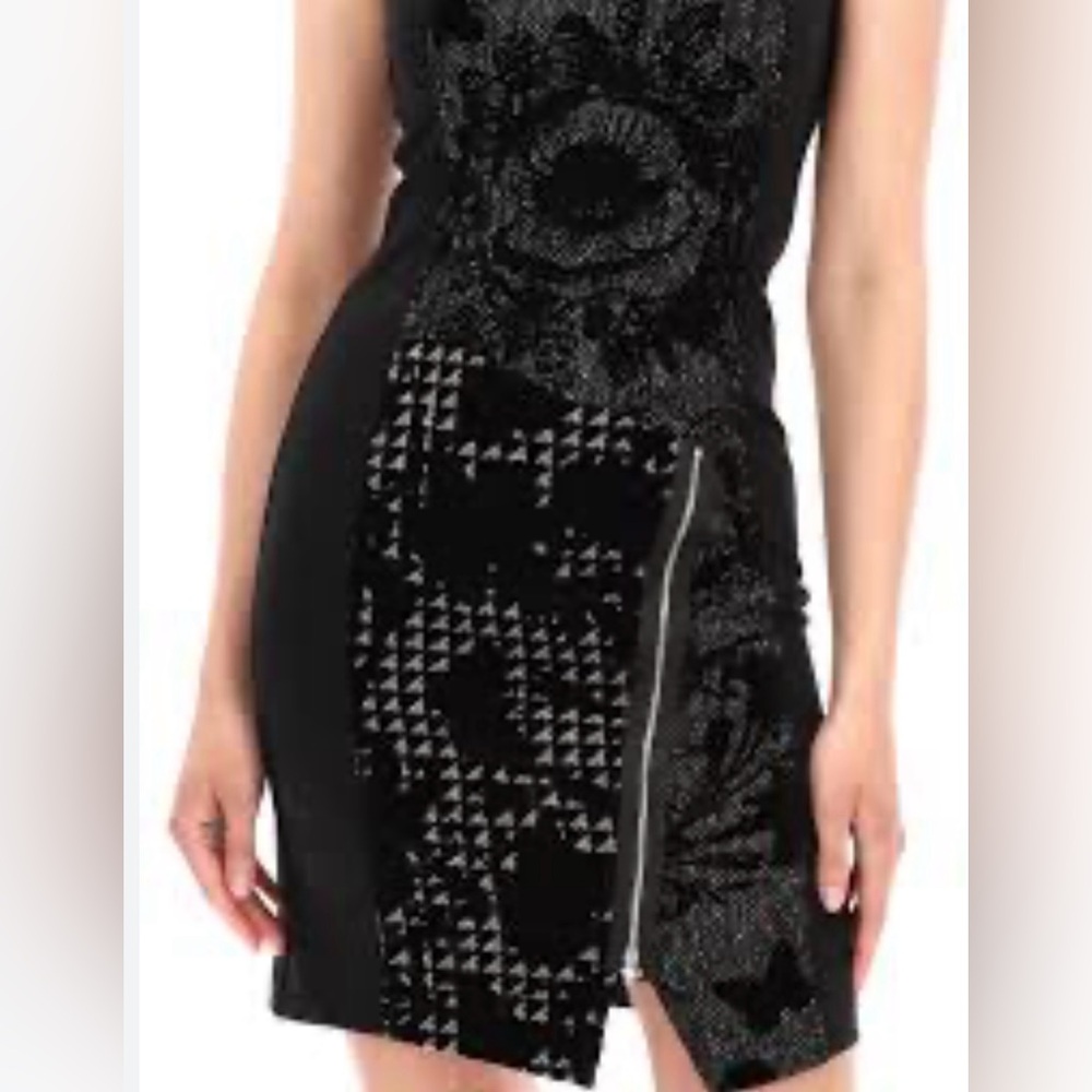 NWOT Desigual Dress bottom asymmetrical zipper Black patterned inserts